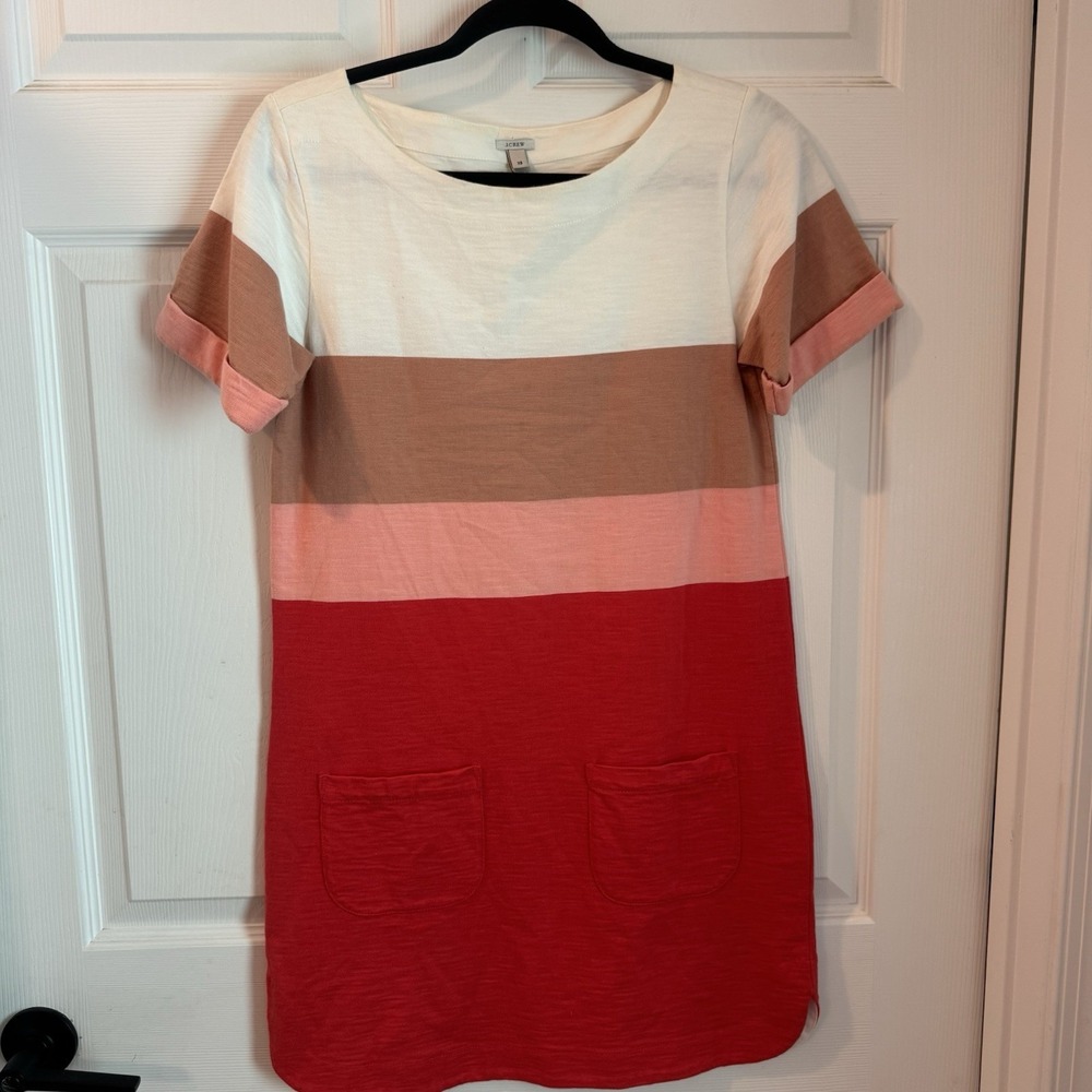 J. Crew Colorblock T Shirt Dress‎ Pockets Red Pink 100% Cotton Size XS